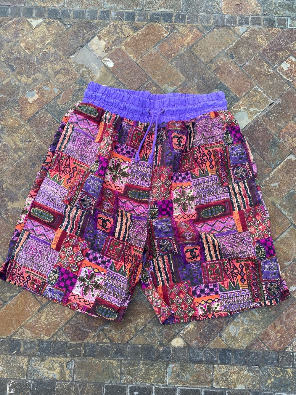 Mexx Multicolor Patchwork Athletic Shorts — Purple Waistband